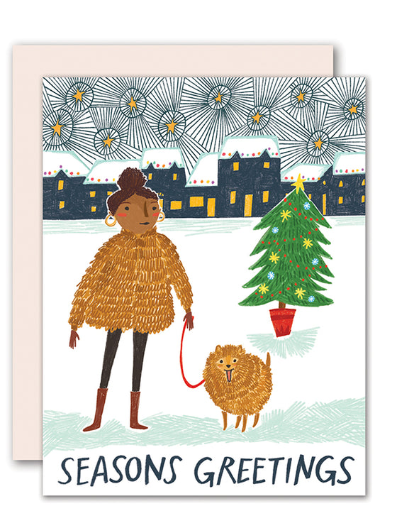Winter fur coats holiday card