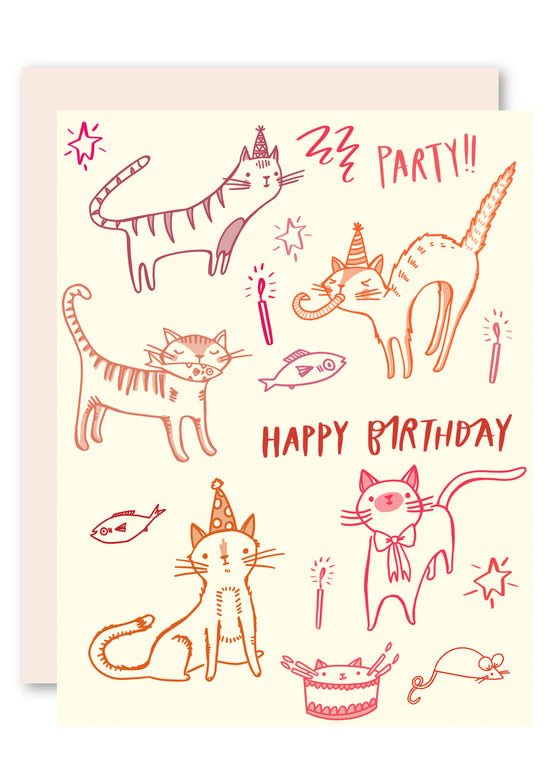 Cat Party Birthday Card