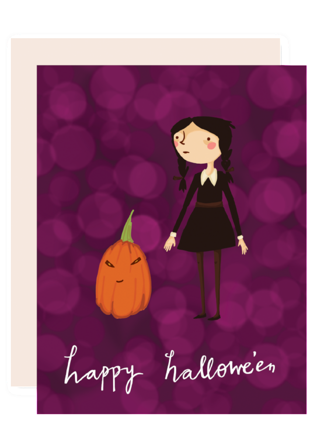Girl and Pumpkin Halloween Card