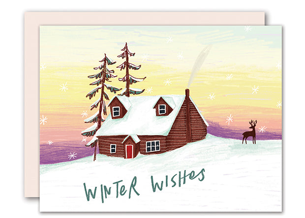Winter cabin Christmas Card