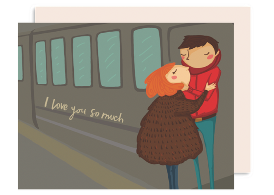 Train couple Romance Card - anniversary or valentines