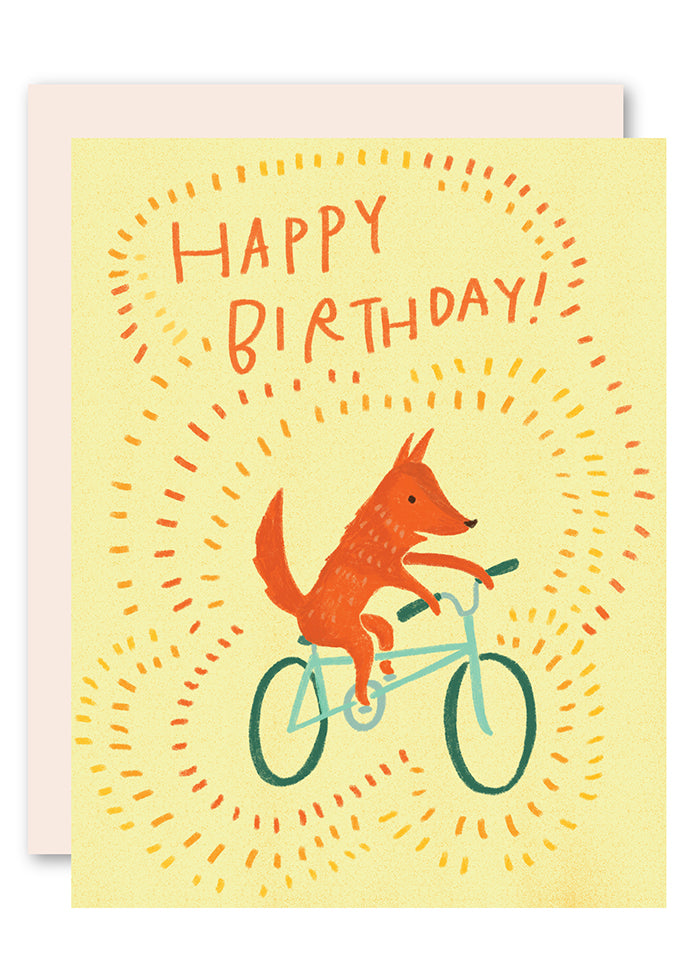 Fox on bike birthday card