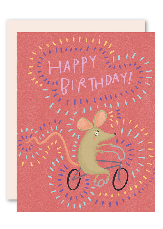 Mouse on bike birthday card