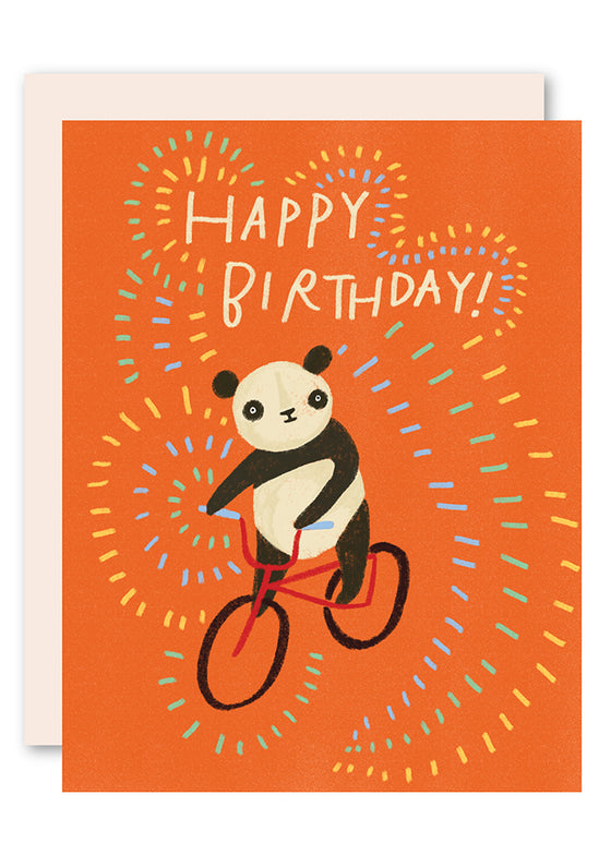 Panda on bike birthday card